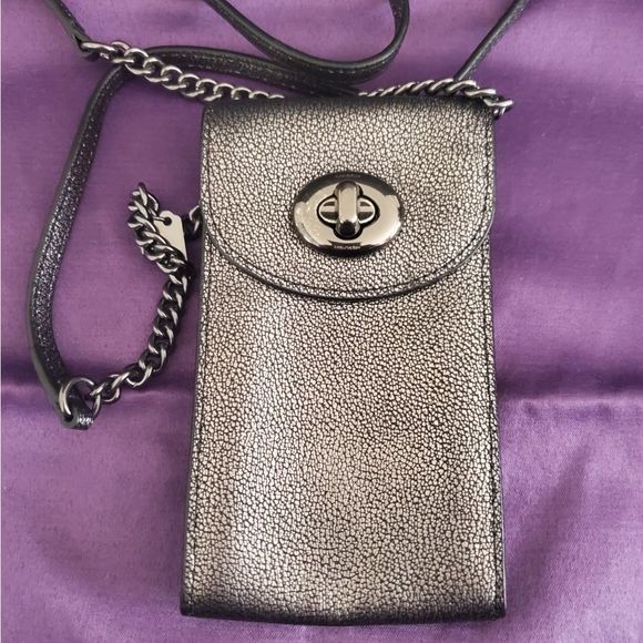Coach Bags Coach Phone Crossbody Bag In Metallic Cavier Leather